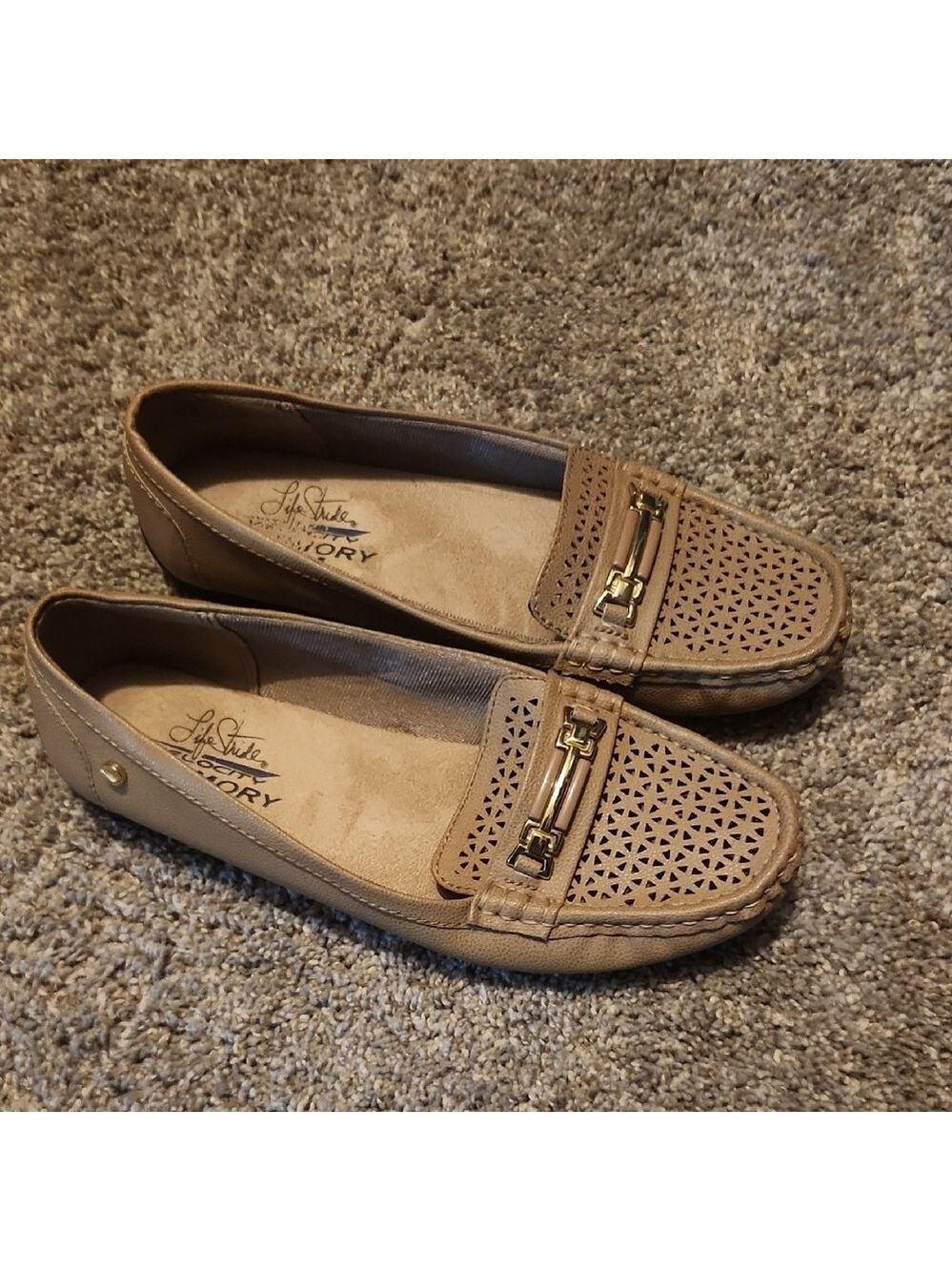 Life Stride Tan Loafers with Metallic Detail